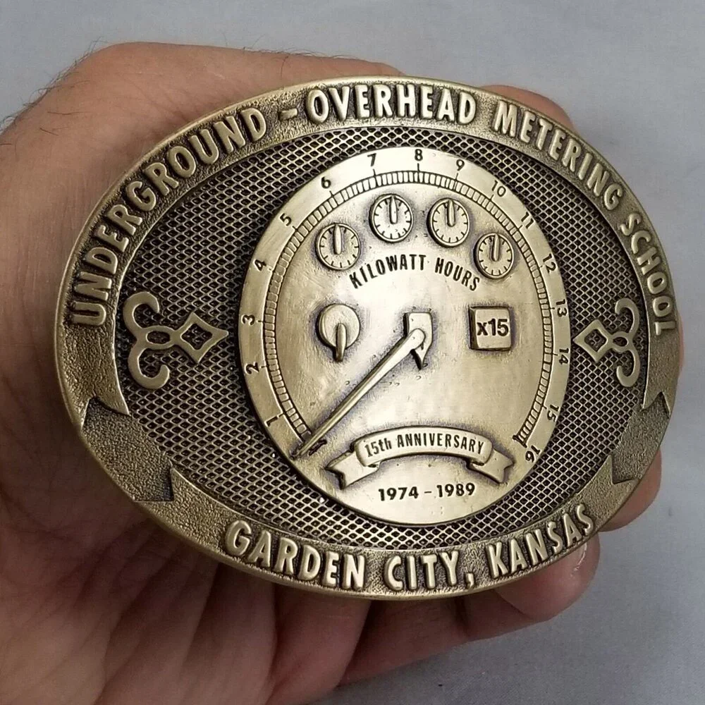 Belt Buckle Brass 1989 Underground Overhead Metering School Garden City‎ Kansas